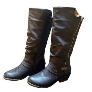 Rieker Knee High Western Boho Boot Black Lined Size 42